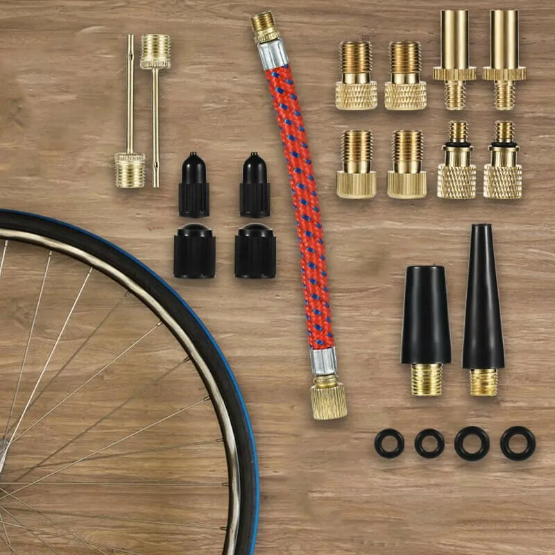 21Pcs/Set Bicycle Tire Inflatable Tube Needle Air Hose Adapter Kits Bicycle Repair Tools Connector Pump Basketball Valve