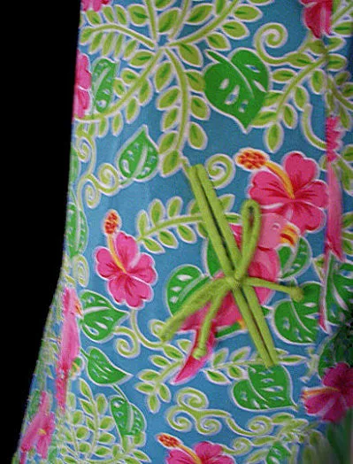 *ADORABLE SUMMER HOT PINK & LIME COTTON & SPANDEX SPARKLING SEQUINS  & BEADED COCKATOO PARROT DRESS - SIZE XL