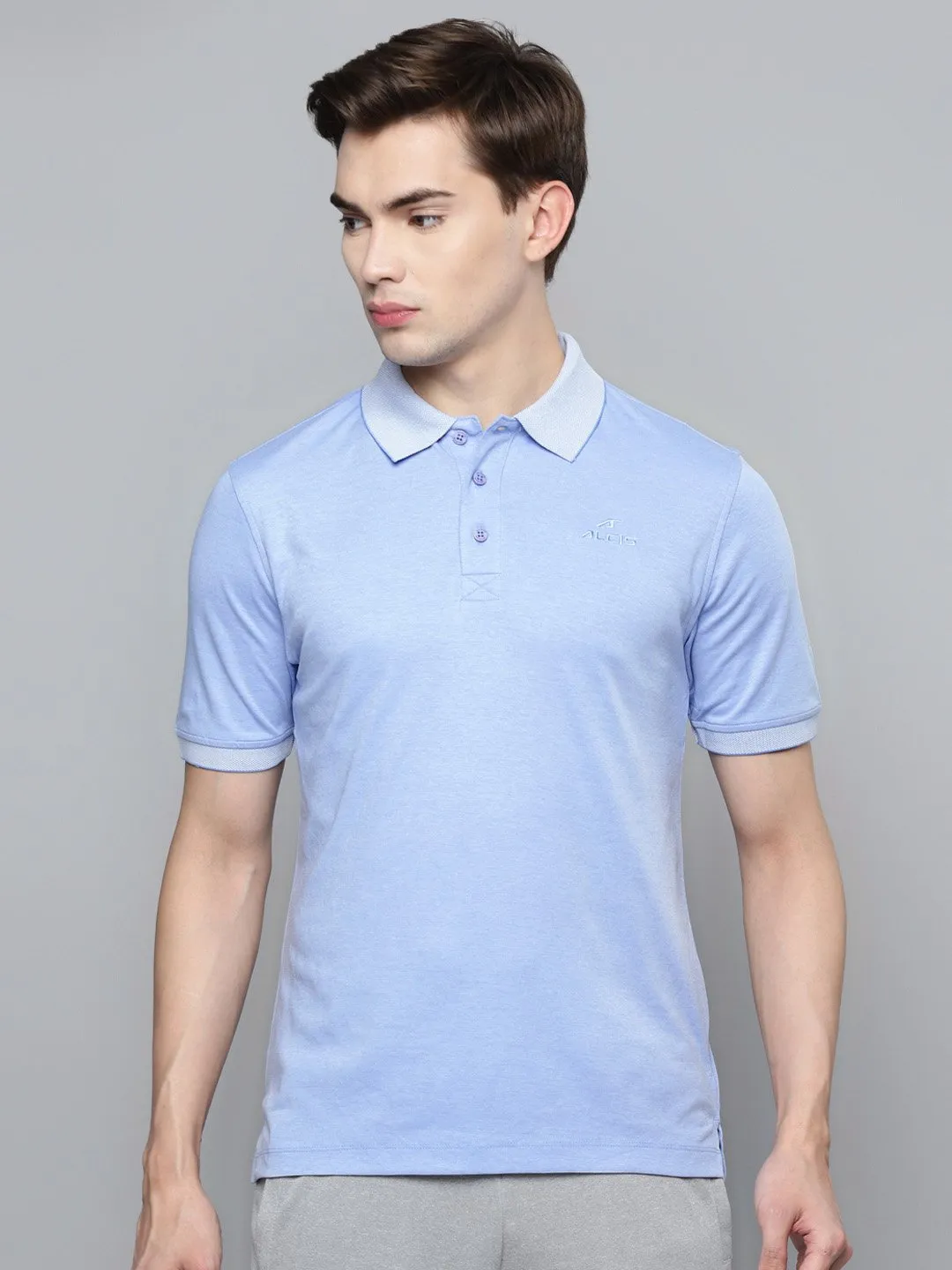 Alcis Men Blue Slim Fit Polo Collar T-shirt