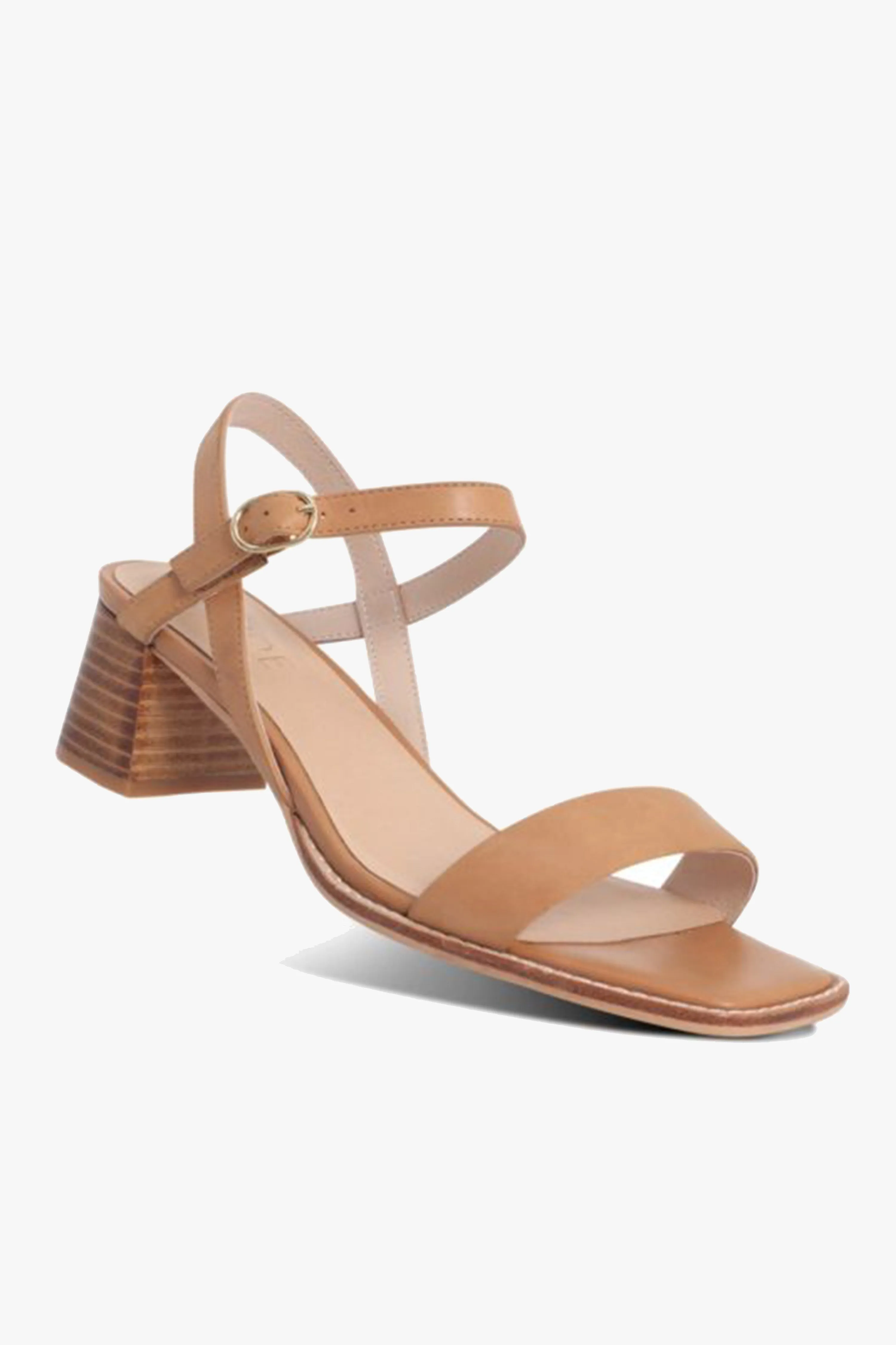 Alisia Tan Square Toe Ankle Strap Mid Heel