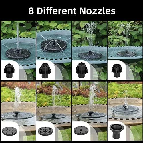 ALUKIKI Solar Powered Fountain 4W Bird Bath Fountains Pump Upgraded Glass Panel Fountains with Color LED Lights 7 Nozzles & 4 Fixers for Garden Small Pond Outdoor Swimming Pool Fish Tank