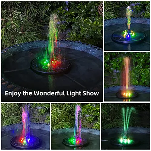 ALUKIKI Solar Powered Fountain 4W Bird Bath Fountains Pump Upgraded Glass Panel Fountains with Color LED Lights 7 Nozzles & 4 Fixers for Garden Small Pond Outdoor Swimming Pool Fish Tank