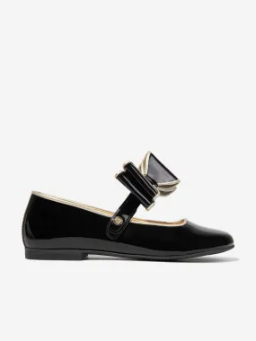 Andanines Girls Leather Mary Jane Bow Shoes in Black