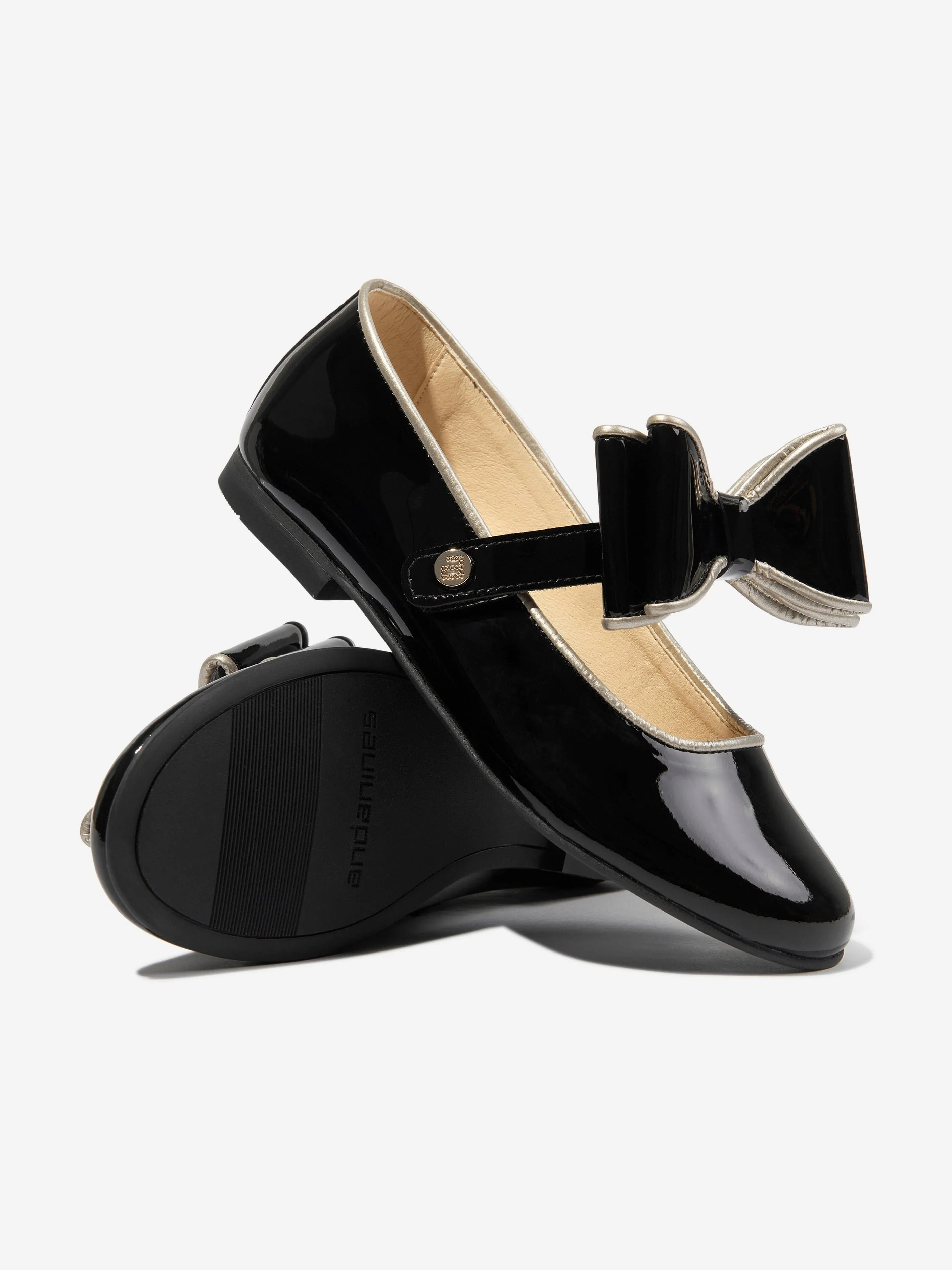 Andanines Girls Leather Mary Jane Bow Shoes in Black