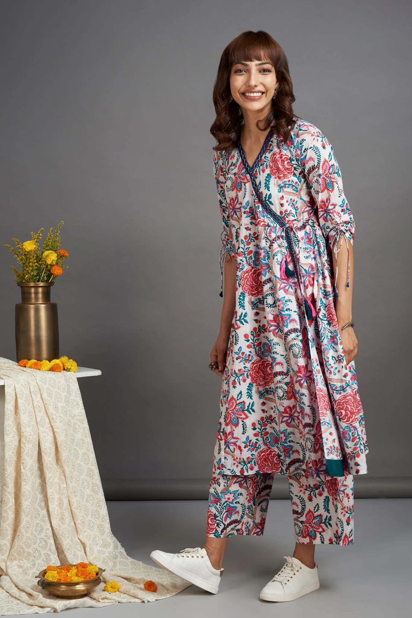 angrakha kurta - meadow mist & botanical fantasies