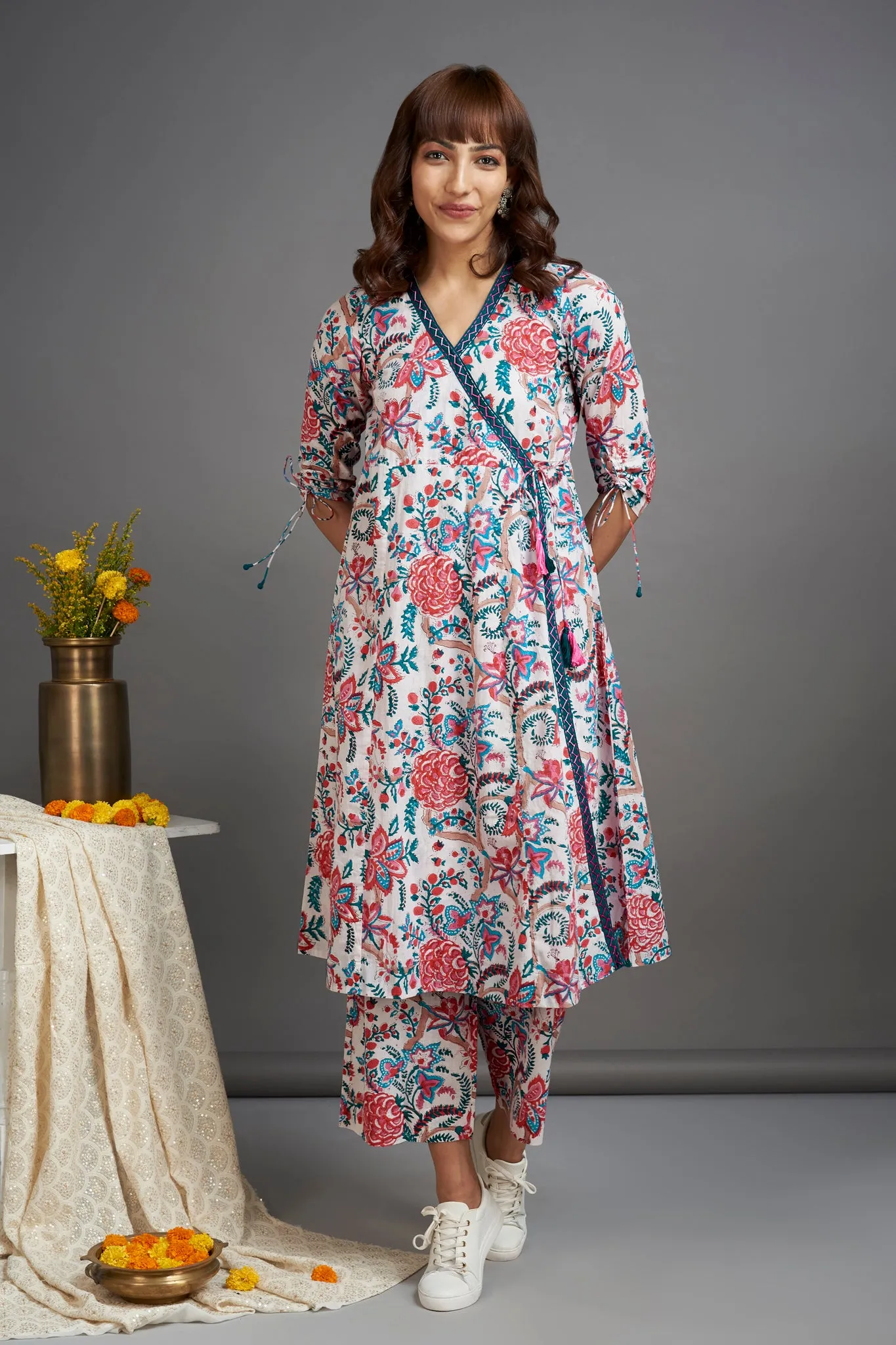 angrakha kurta - meadow mist & botanical fantasies