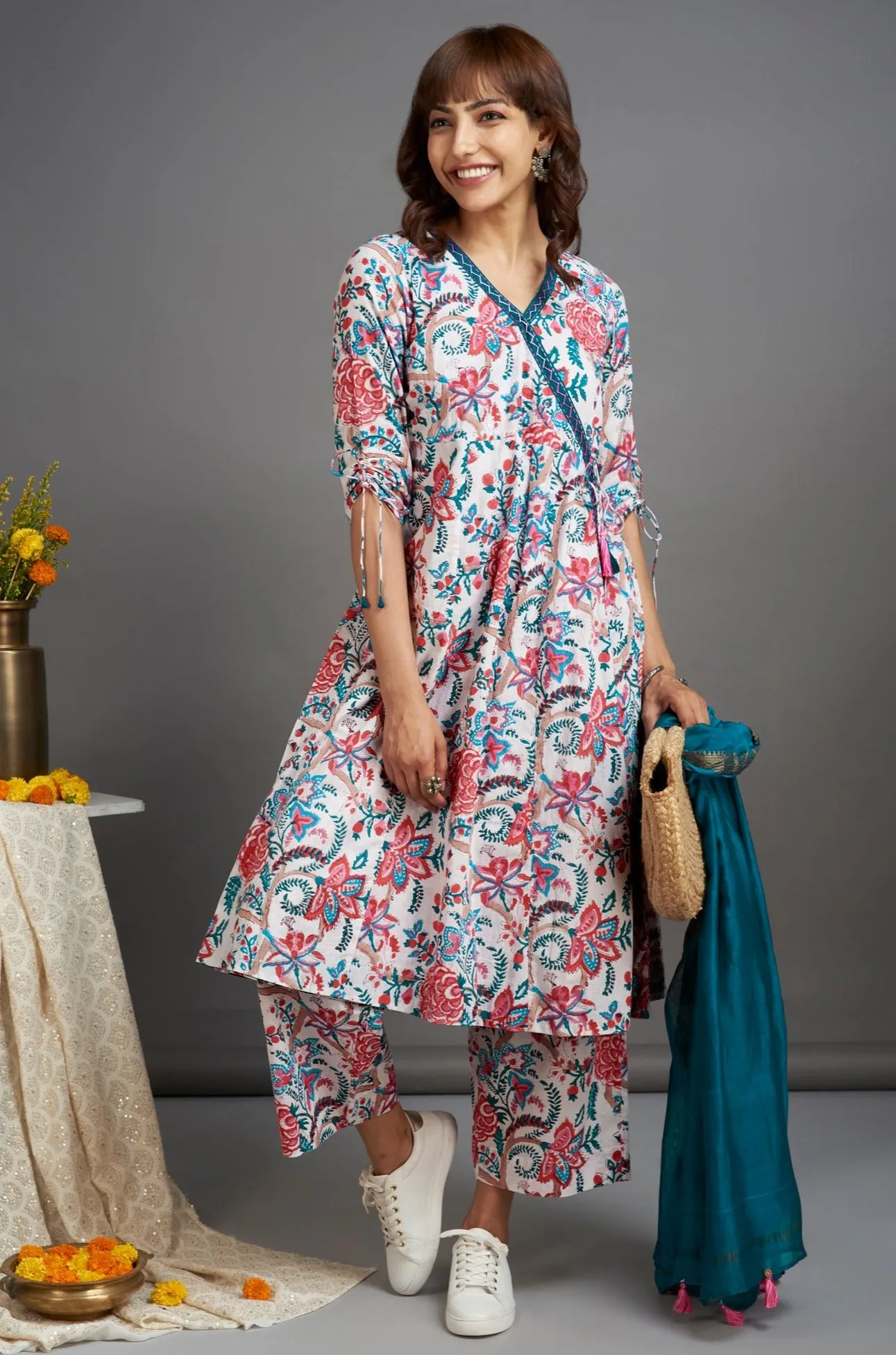 angrakha kurta - meadow mist & botanical fantasies