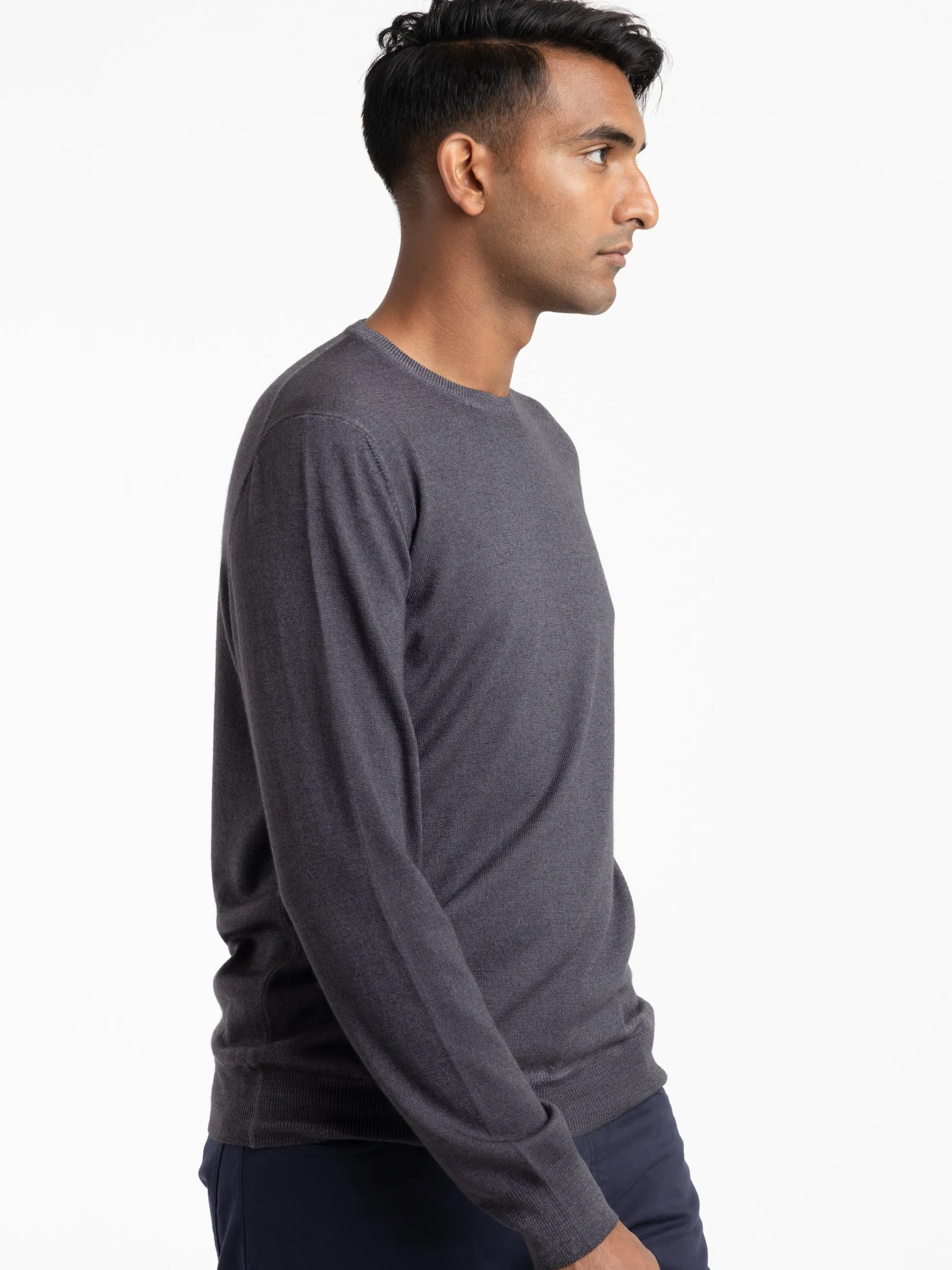 Anthracite Grey Merino Wool Crewneck Sweater