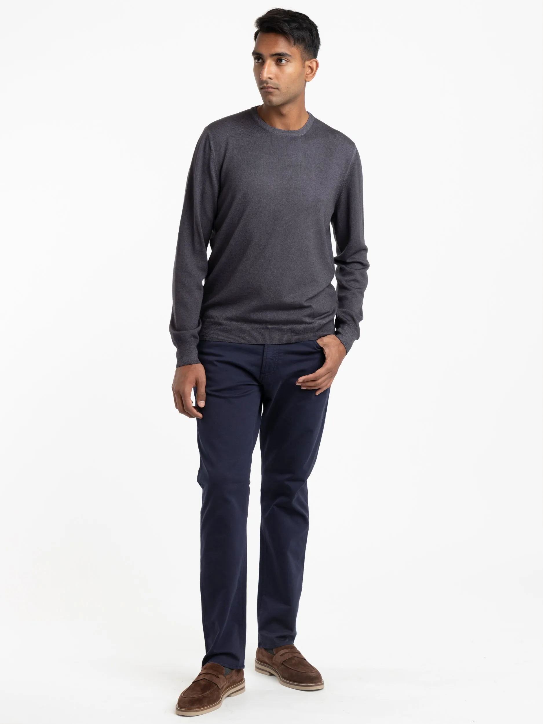 Anthracite Grey Merino Wool Crewneck Sweater