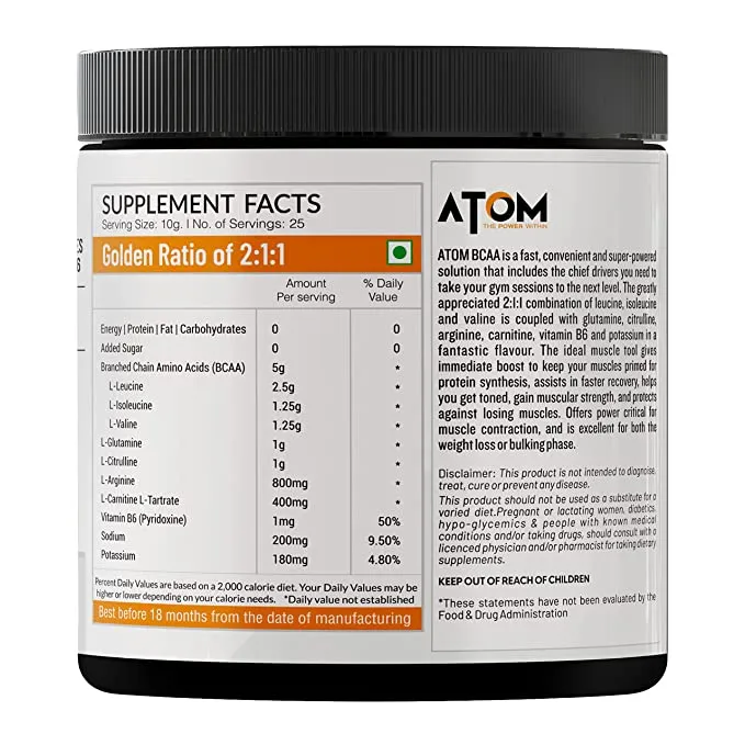 ATOM BCAA 250g with L-arginine, L-Carnitine, L-Citrulline