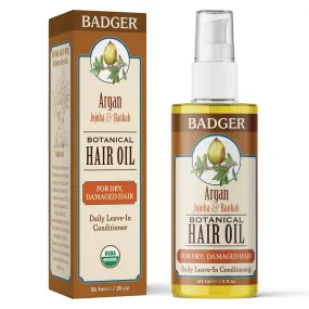 Badger Argan Hair Oil for Dry & Damaged Hair 2 oz Liquid