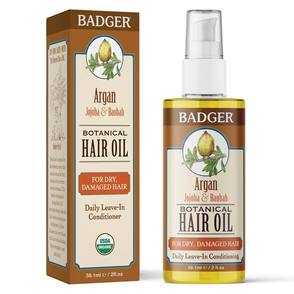 Badger Argan Hair Oil for Dry & Damaged Hair 2 oz Liquid