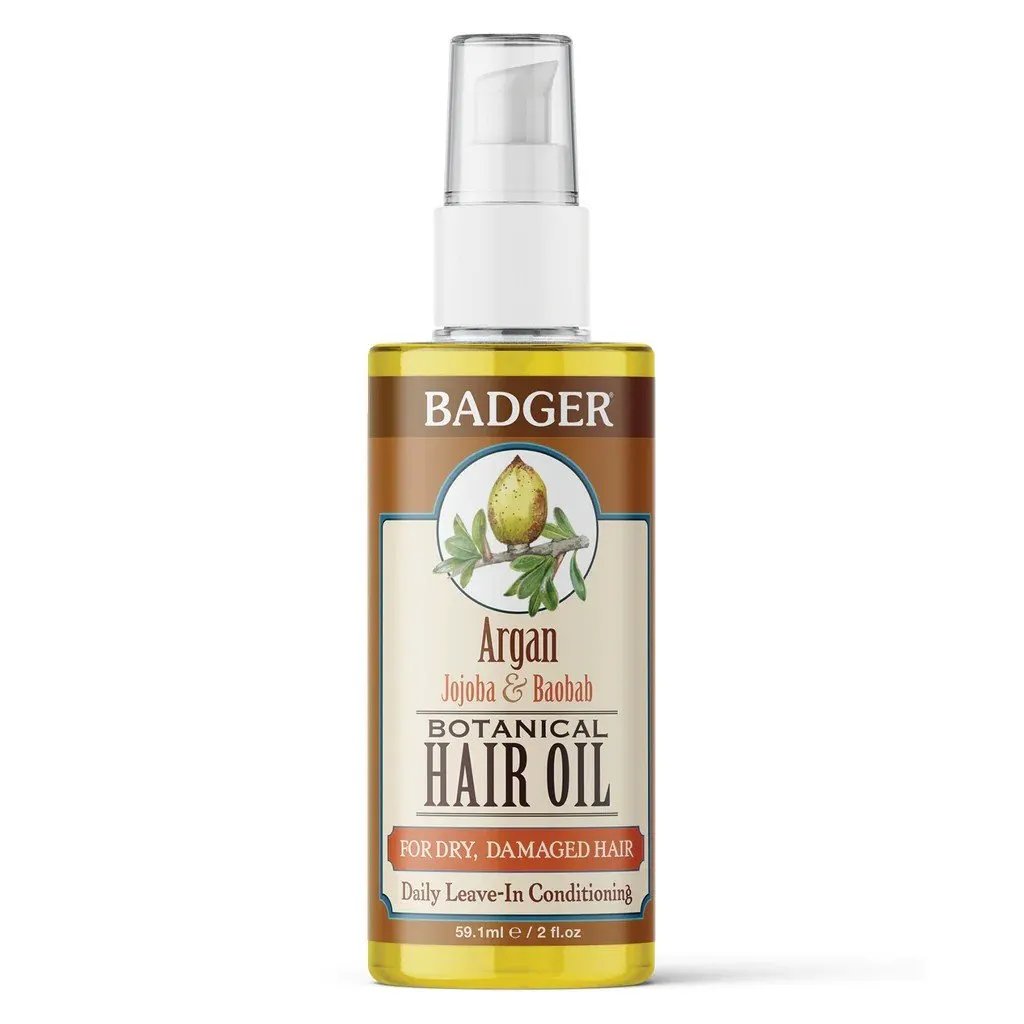 Badger Argan Hair Oil for Dry & Damaged Hair 2 oz Liquid