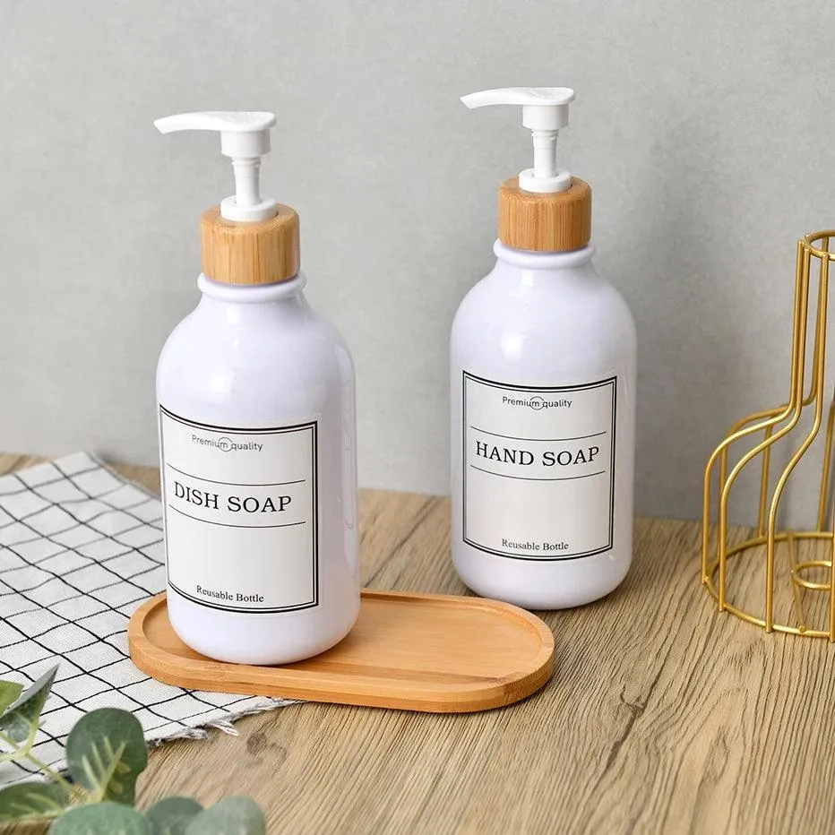 Bamboo Soap Dispenser Set: Elegant Bathroom & Kitchen Organizer