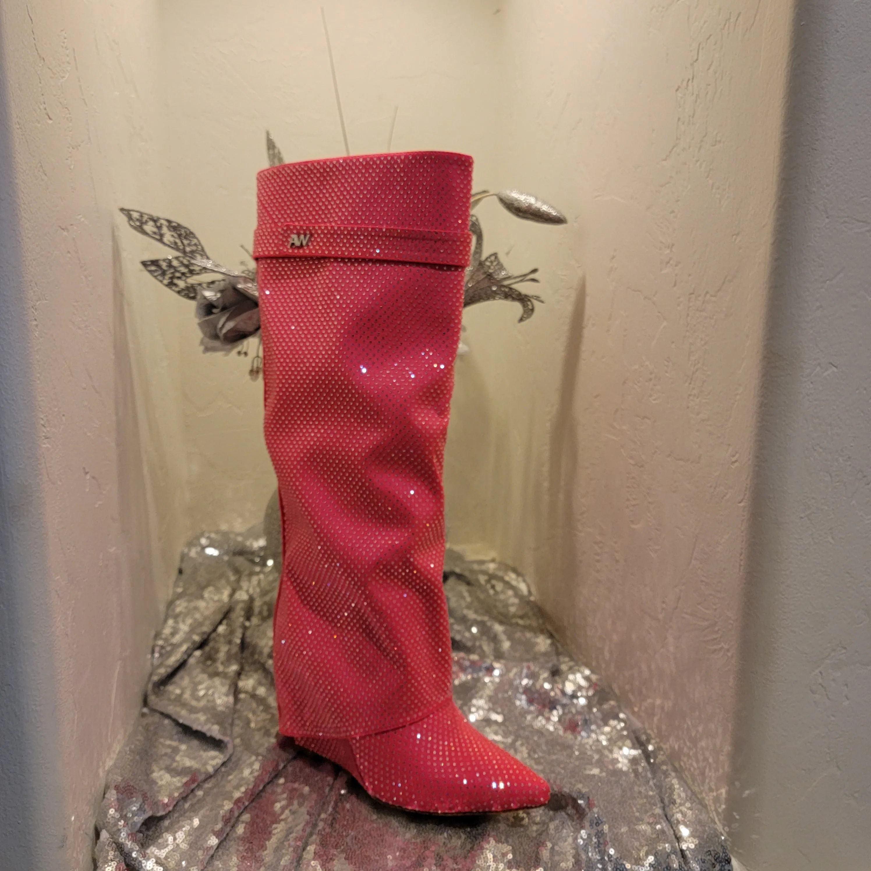 Beautiful Hot Pink Rhinestone Crystal Bejeweled Boots