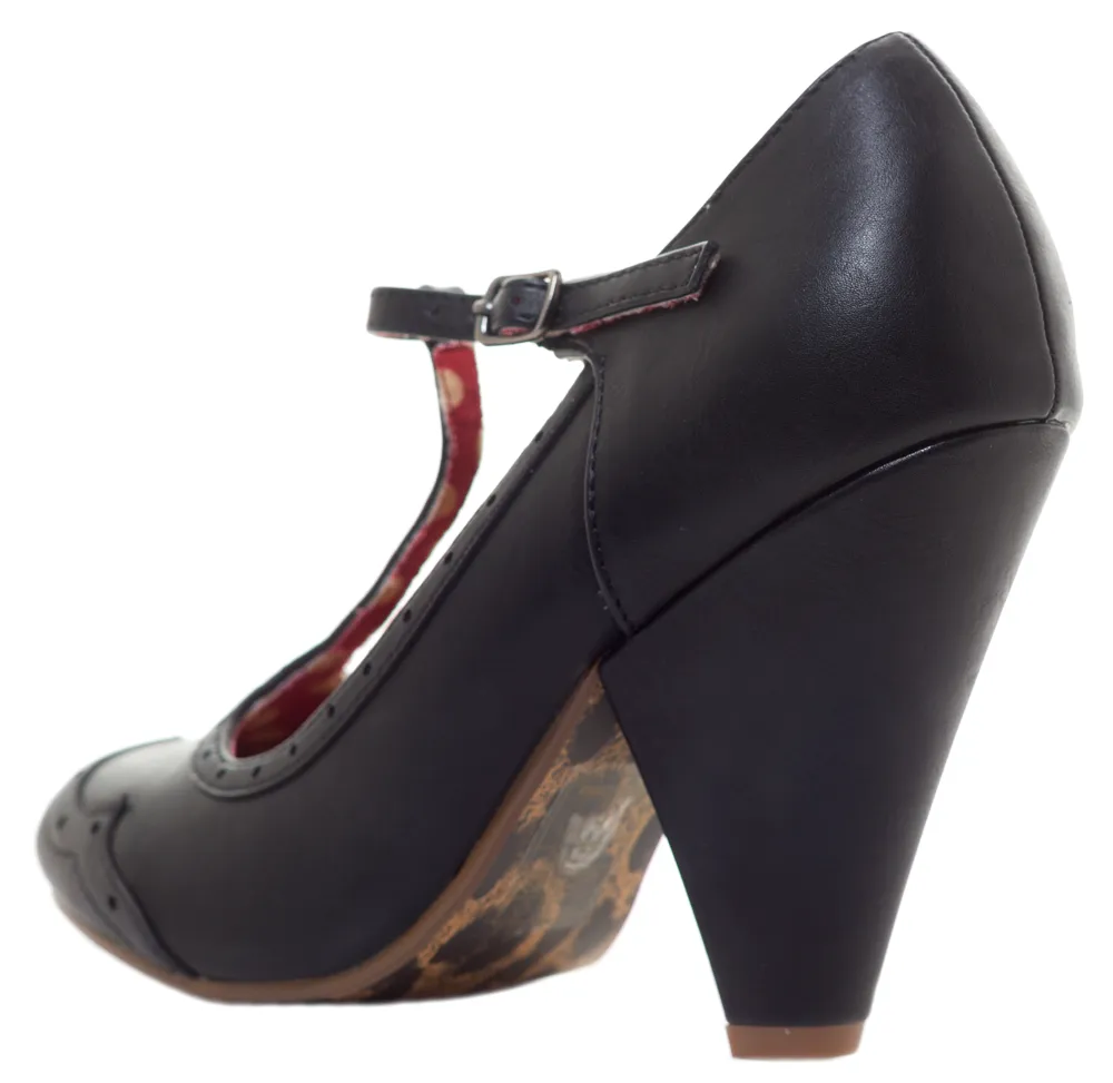 BETTIE PAGE BETTIE KADEN T-STRAP HEELS BLACK