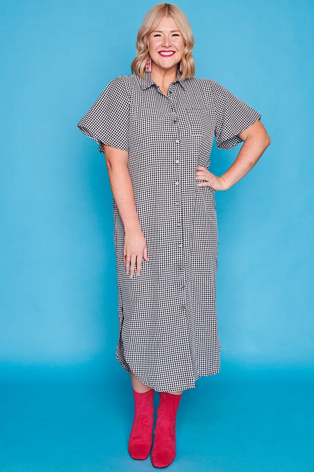 Between The Lines Black Gingham Dress