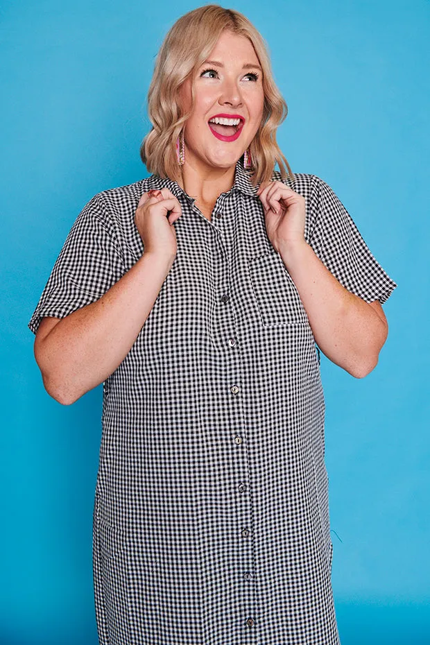 Between The Lines Black Gingham Dress