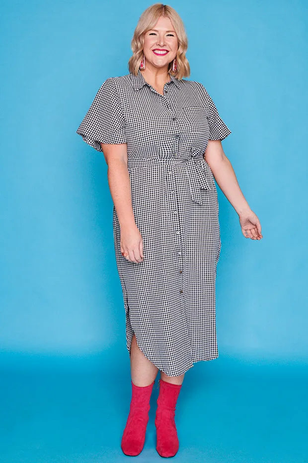 Between The Lines Black Gingham Dress