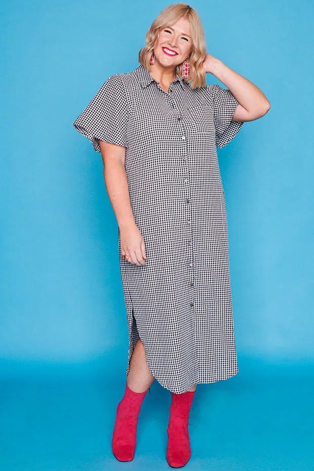 Between The Lines Black Gingham Dress