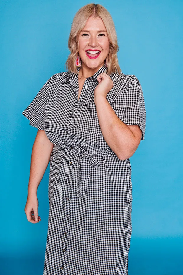 Between The Lines Black Gingham Dress