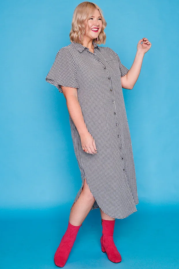 Between The Lines Black Gingham Dress