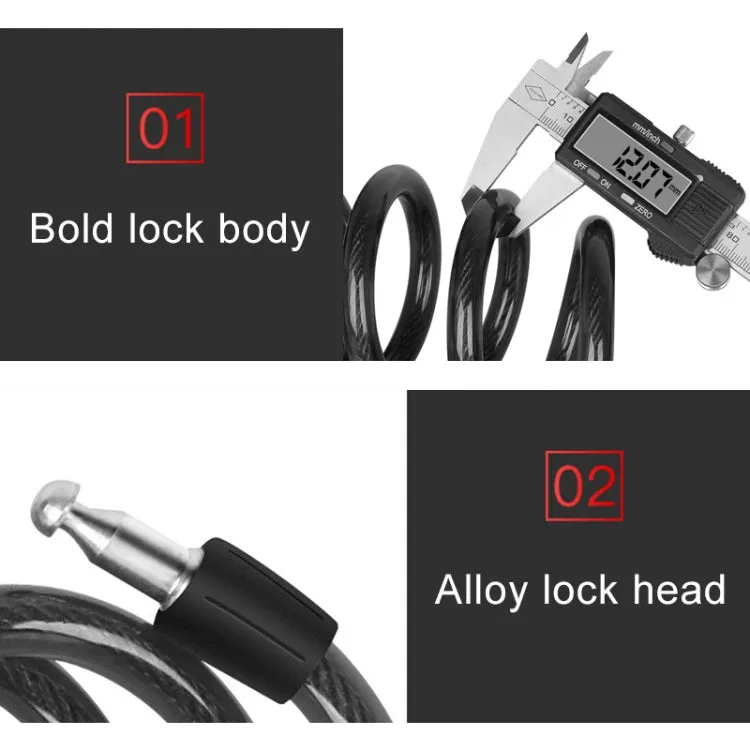 Bicycle Portable Anti-theft Lock Steel Cable Lock with Lock Frame, Style:A Style 100cm Black