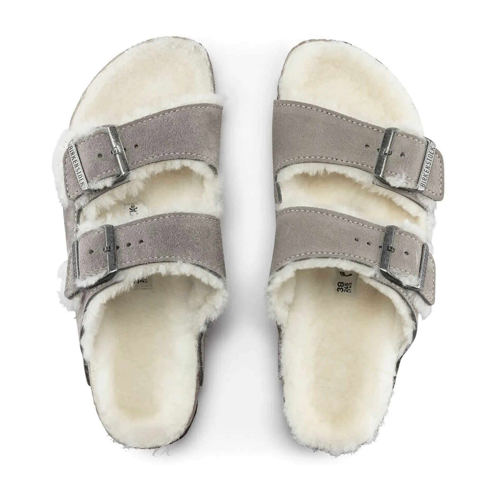 Birkenstock Arizona Shearling Narrow Slide Sandal (Women) - Stone Coin/Natural Suede