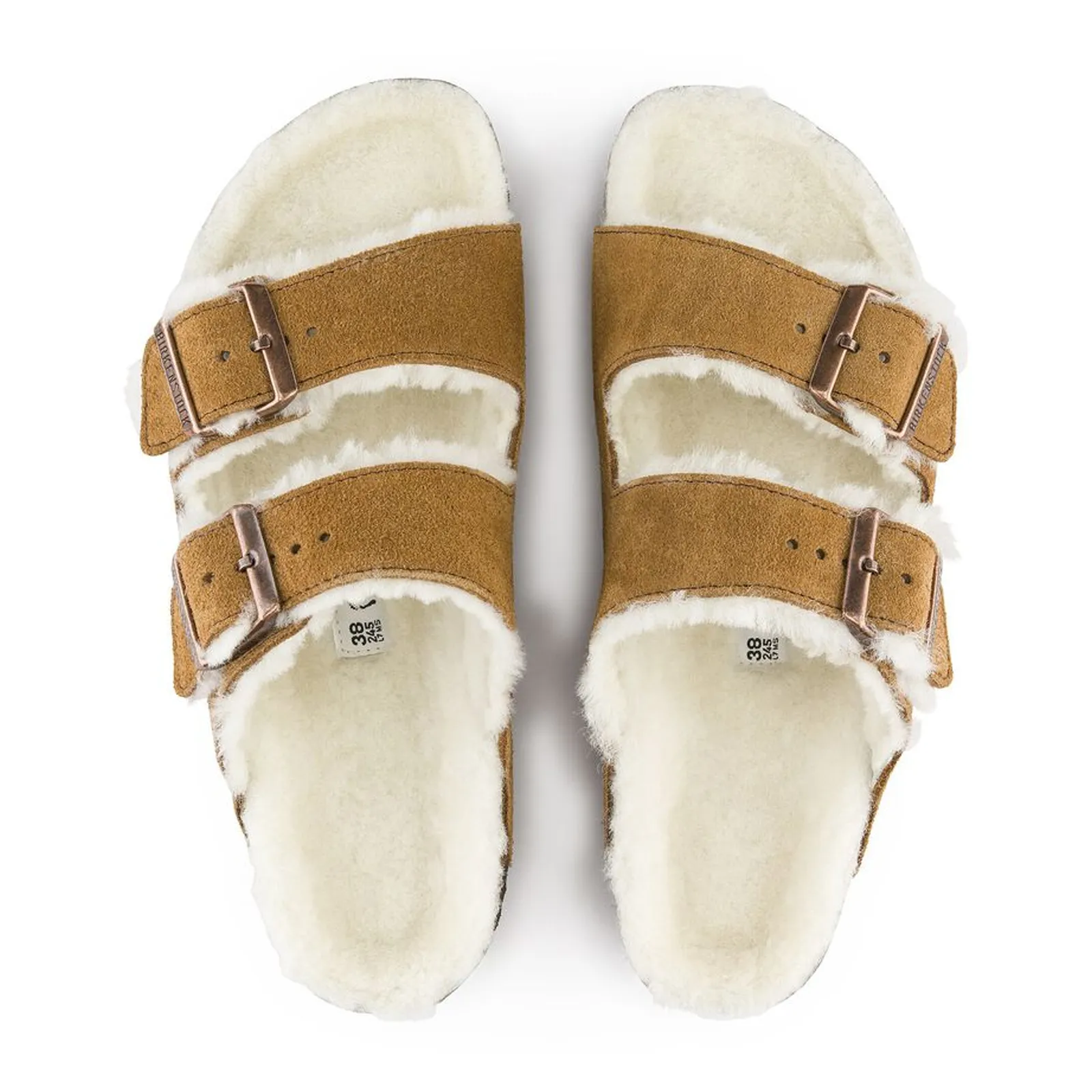 Birkenstock Arizona Slide Sandal (Women) - Mink Suede/Natural Shearling