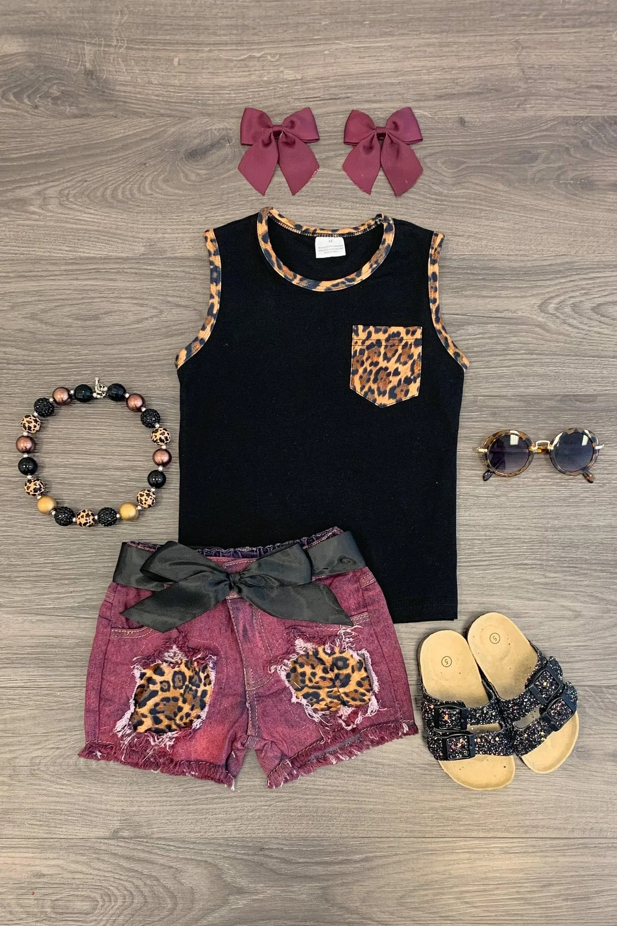 Black & Plum Cheetah Denim Short Set