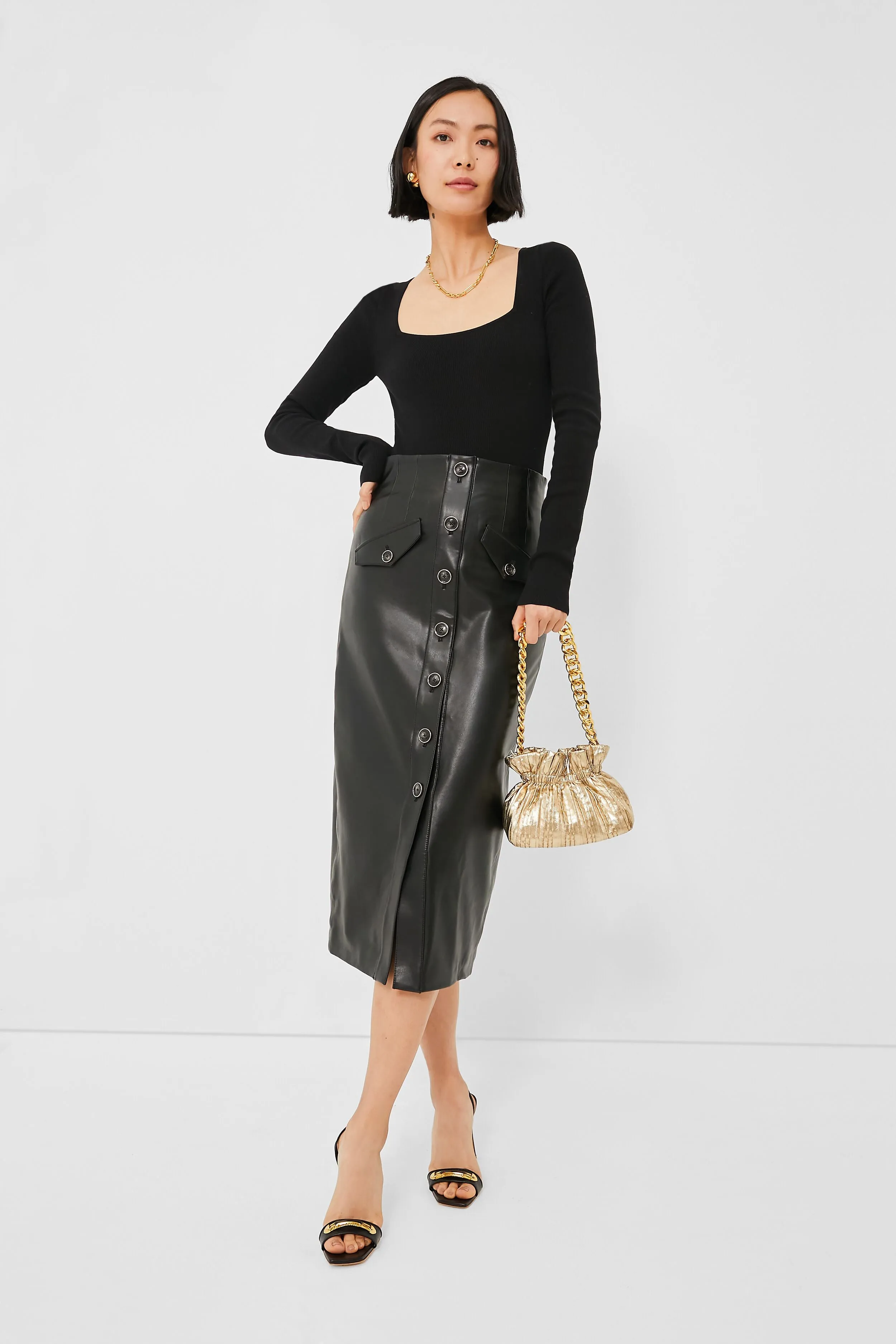 Black Vegan Leather Barrie Skirt