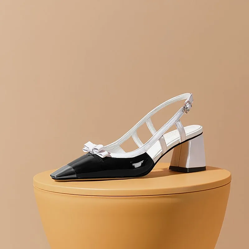 BowLux Leather Chic Heel Pumps