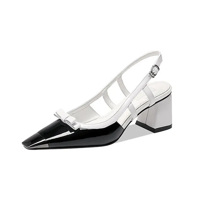 BowLux Leather Chic Heel Pumps