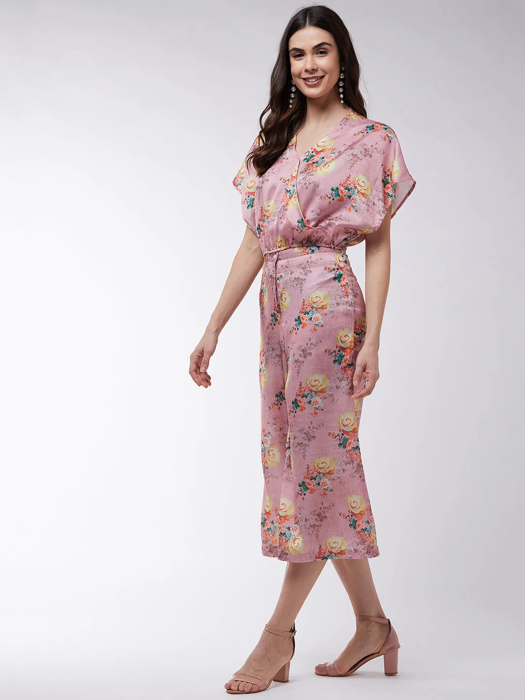 Candy Inspired Floral Digital Printed Loose Top With High Waist Pants