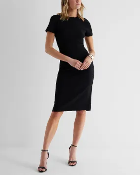 Crew Neck Back Zipper Midi Sheath Dress in Pitch Black