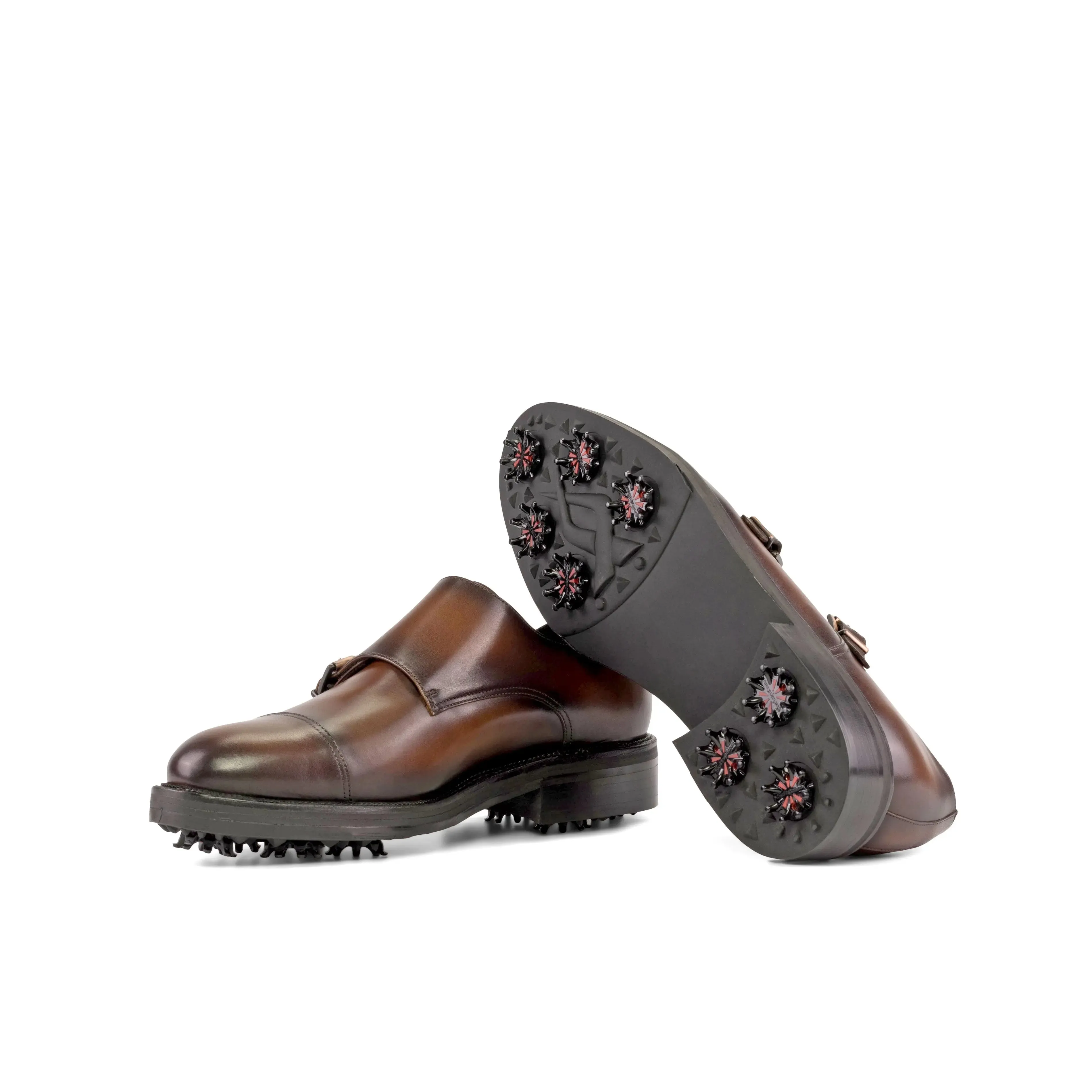 DapperFam Monaco Golf in Med Brown Men's Italian Leather Double Monk