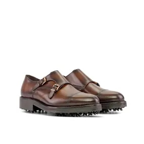 DapperFam Monaco Golf in Med Brown Men's Italian Leather Double Monk