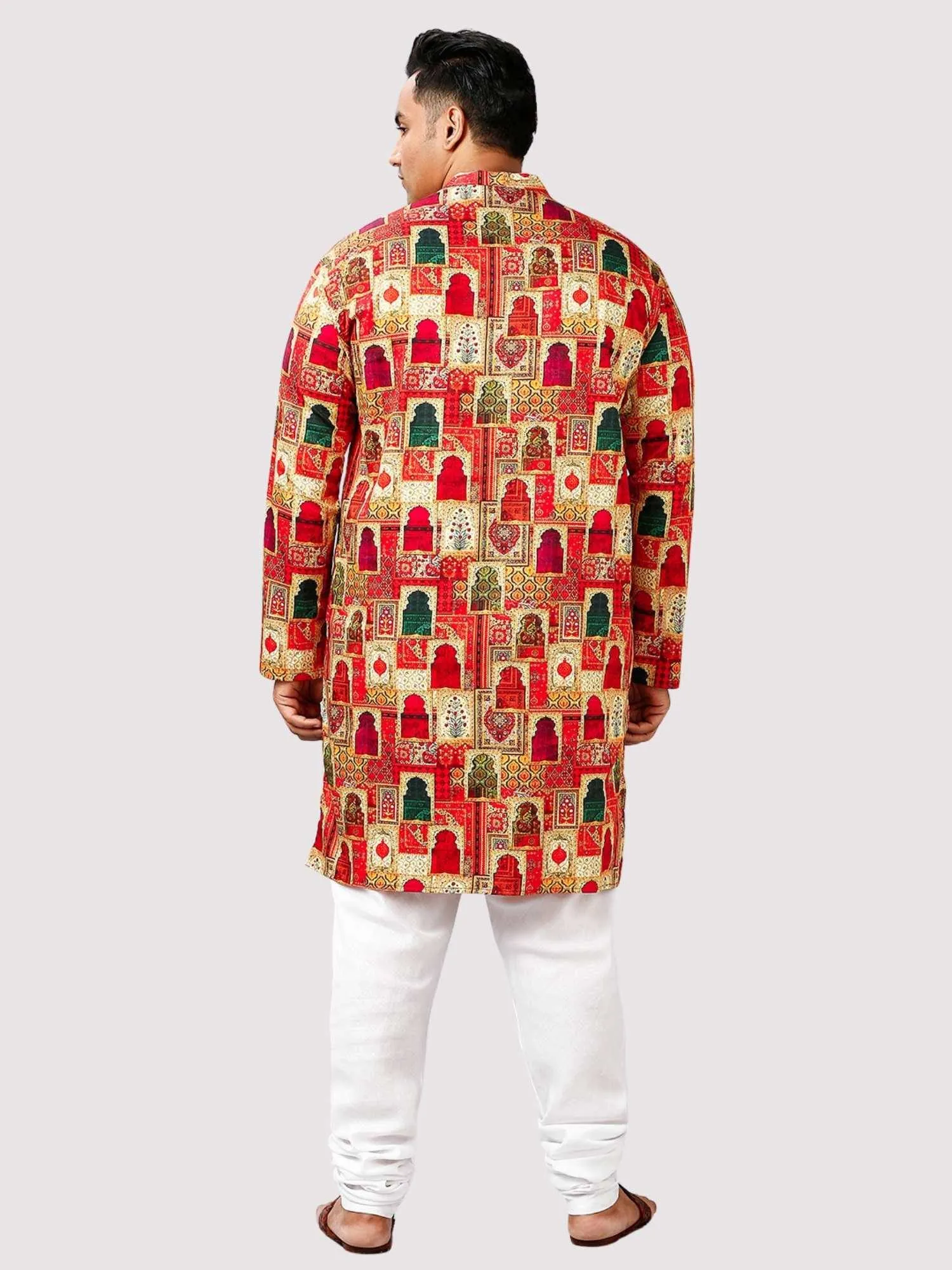 Dhamaal Printed Yellow White Kurta Men's Plus Size