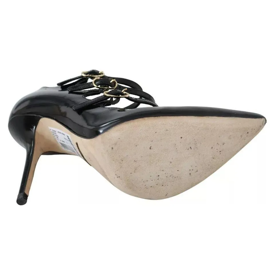 Dolce & Gabbana Black Leather Ankle Strap Heels Pumps Shoes