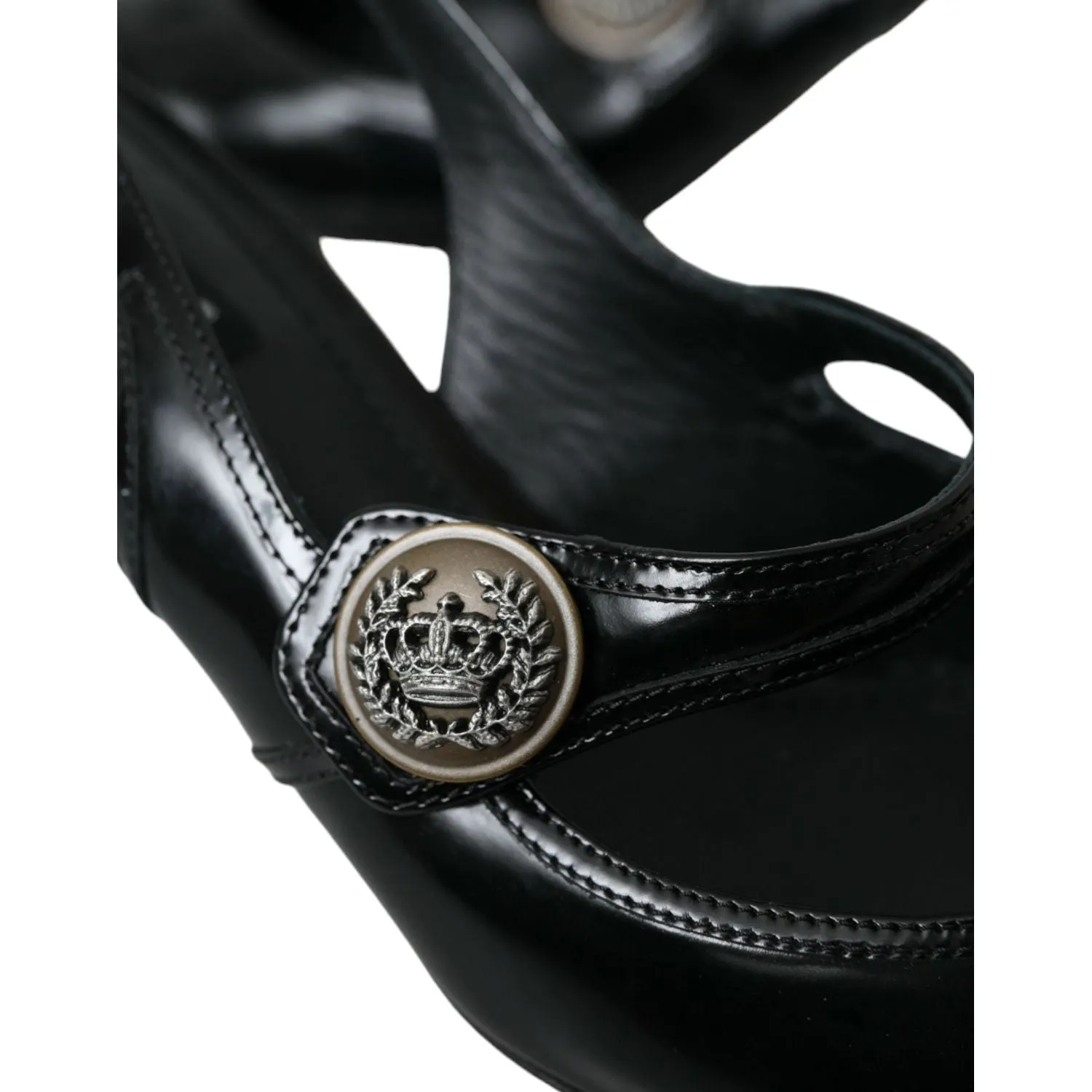 Dolce & Gabbana Black Leather Embellished Slingbacks Shoes