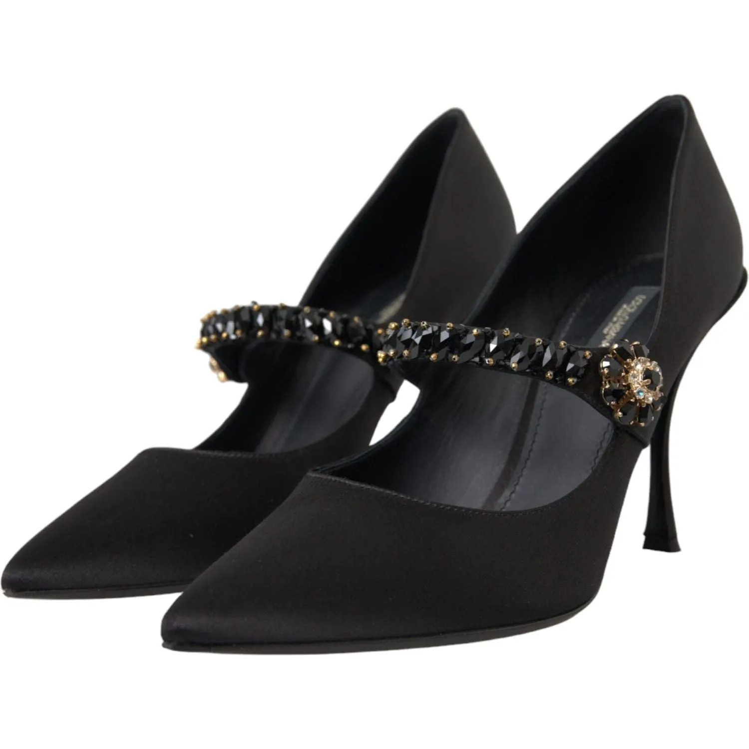 Dolce & Gabbana Black Mary Jane Crystal Heels Pumps Shoes