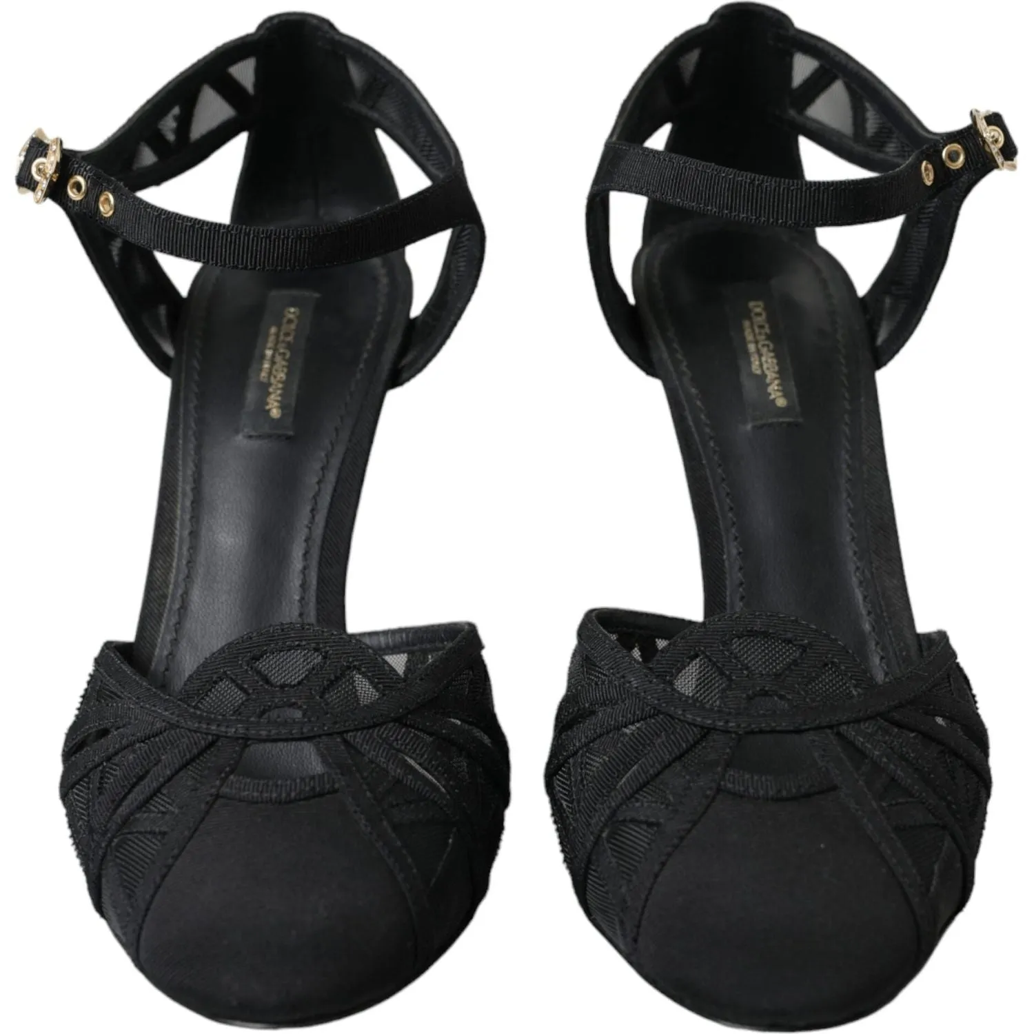 Dolce & Gabbana Black Mesh Ankle Strap Heels Sandals Shoes