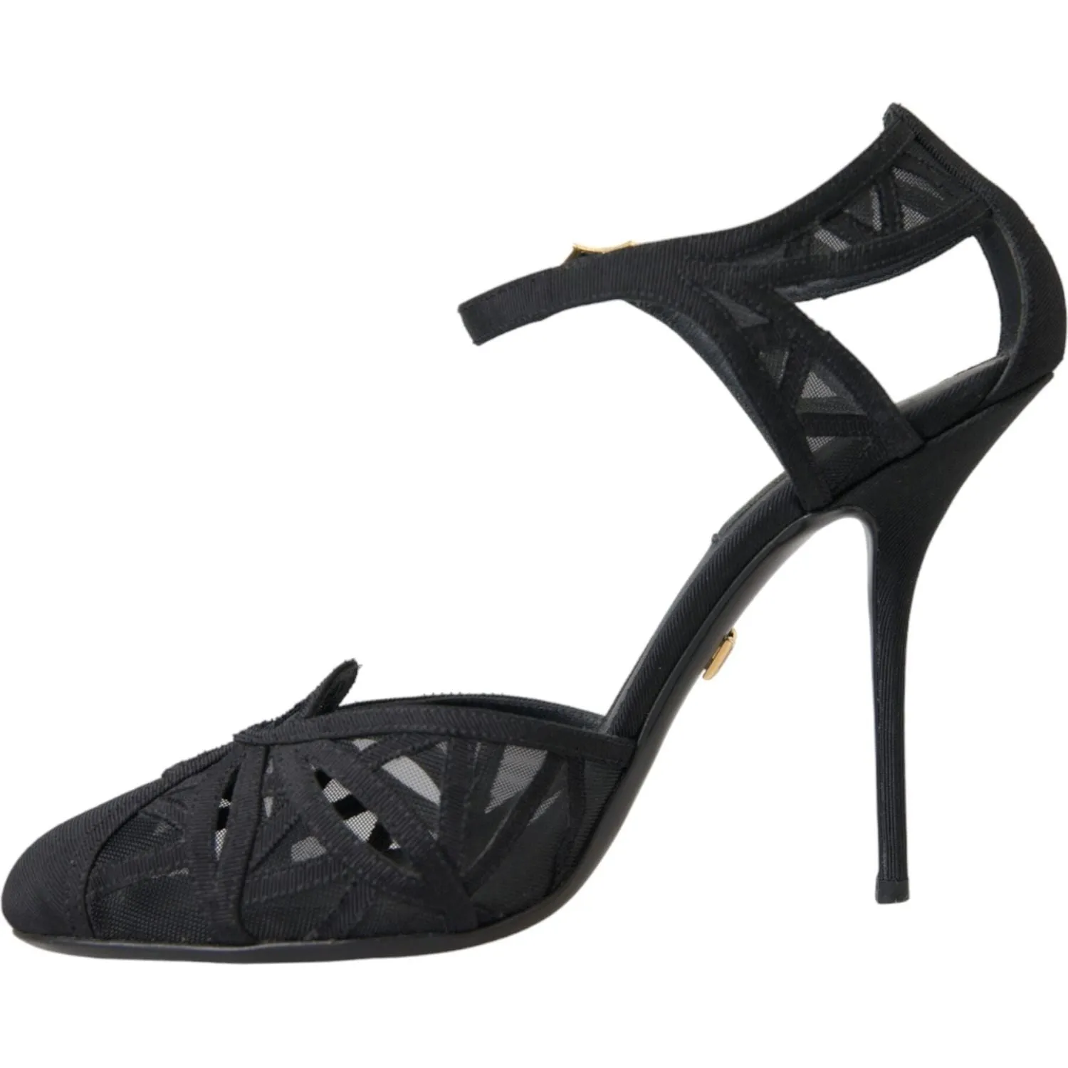 Dolce & Gabbana Black Mesh Ankle Strap Heels Sandals Shoes