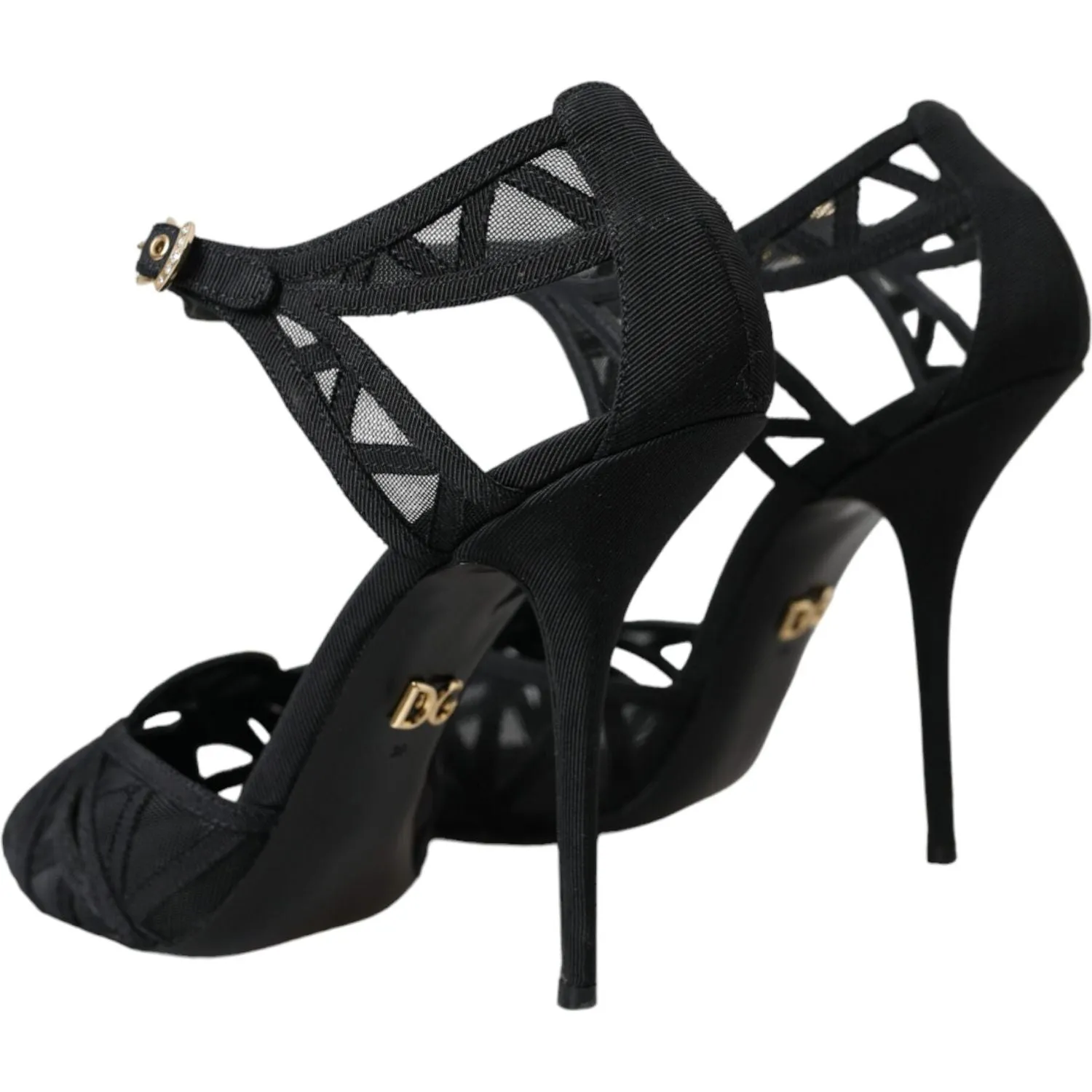 Dolce & Gabbana Black Mesh Ankle Strap Heels Sandals Shoes