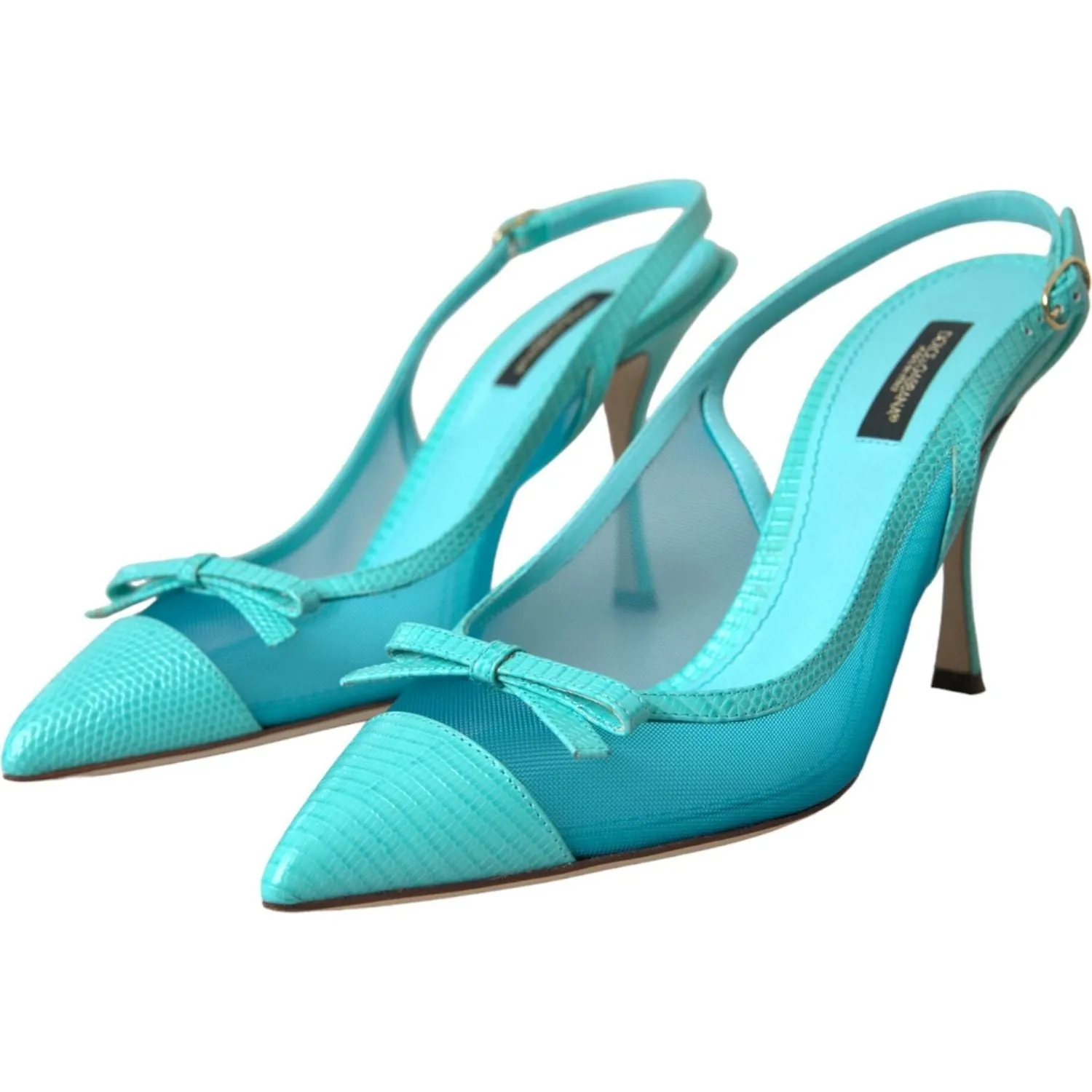 Dolce & Gabbana Blue Leather Mesh High Heels Slingback Shoes