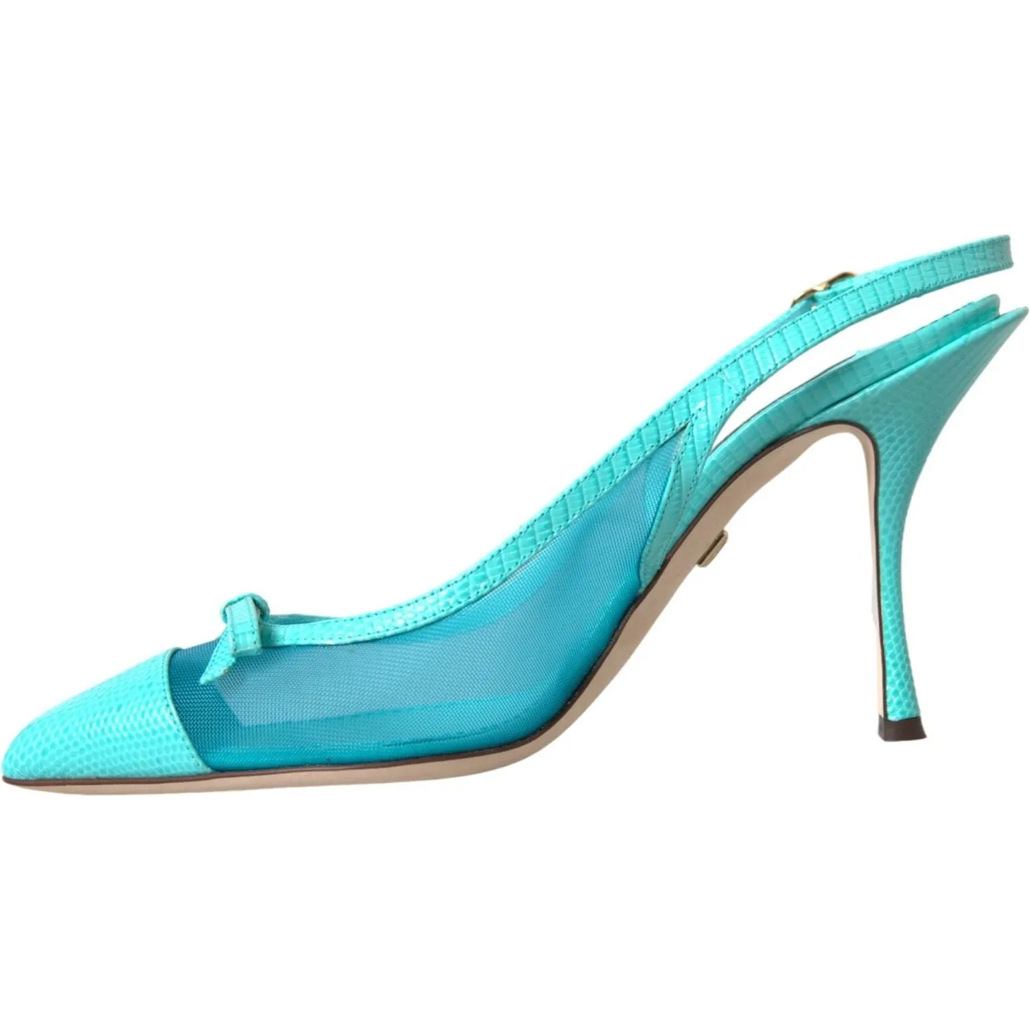 Dolce & Gabbana Blue Leather Mesh High Heels Slingback Shoes