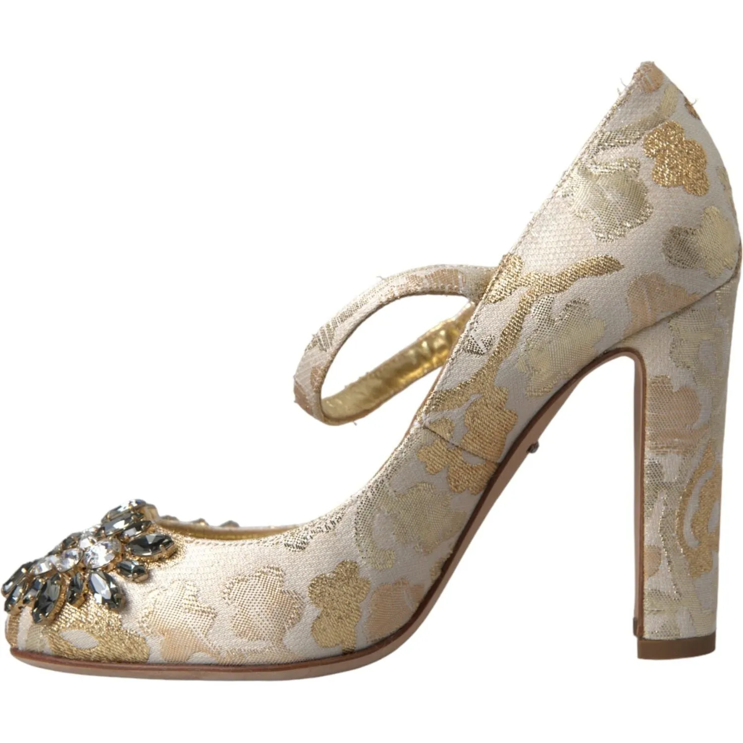 Dolce & Gabbana Gold Jacquard Crystal Vally Heels Pumps Shoes