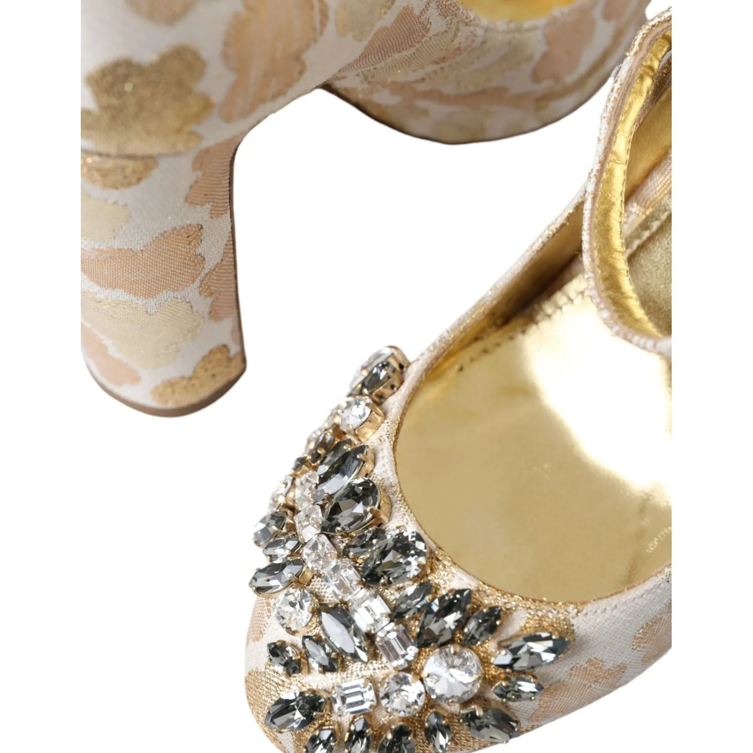 Dolce & Gabbana Gold Jacquard Crystal Vally Heels Pumps Shoes