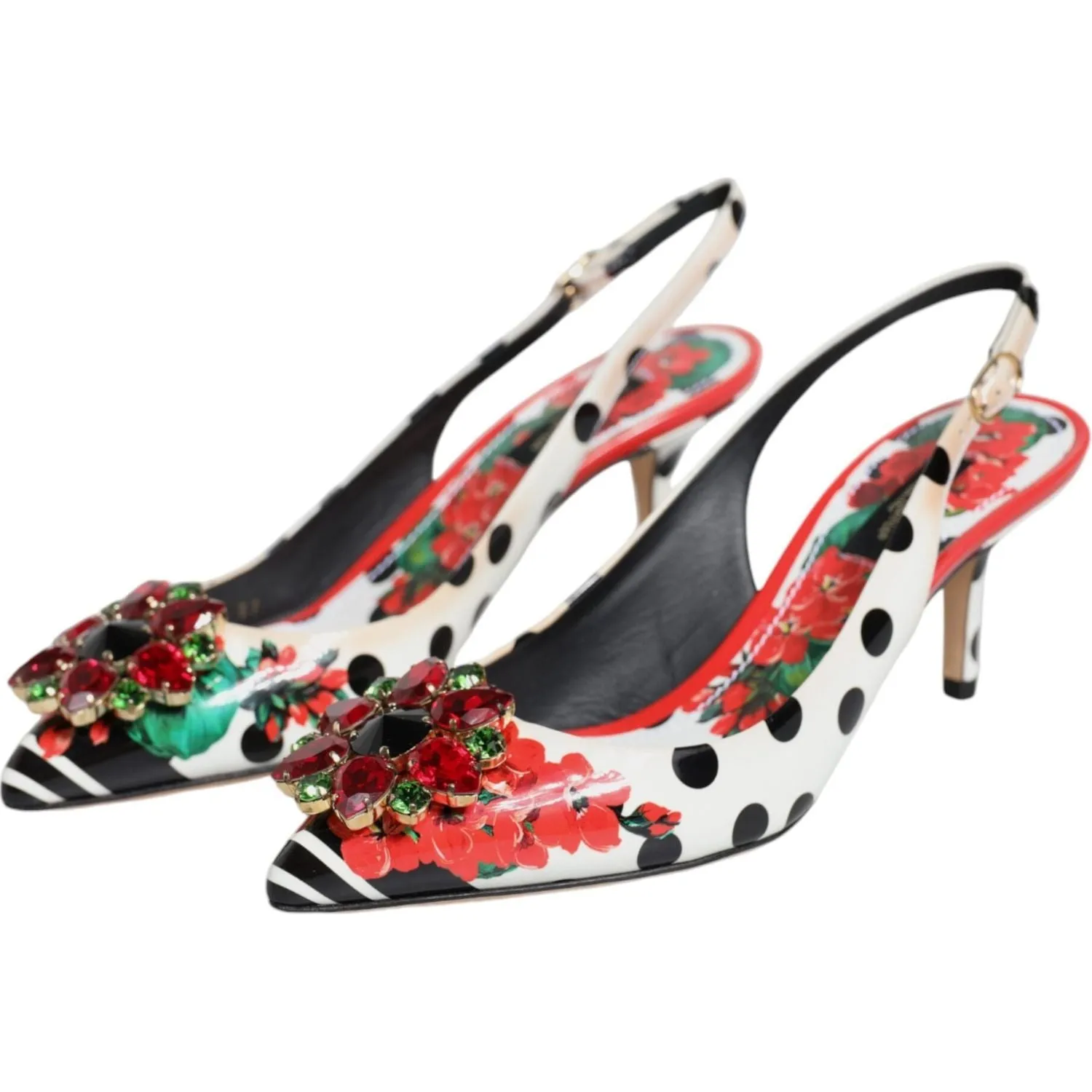 Dolce & Gabbana Multicolor Crystal Heels Slingback Shoes