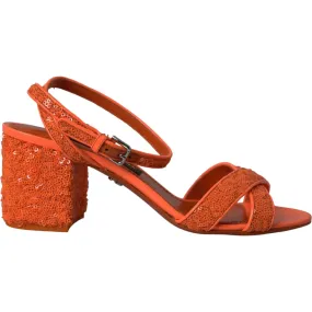 Dolce & Gabbana Orange Sequin Ankle Strap Sandals Shoes